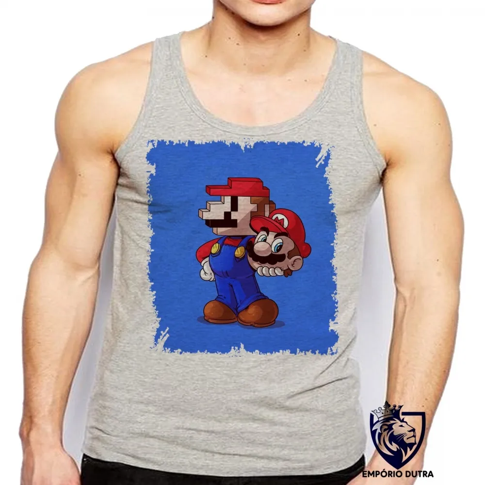Camiseta Regata adulto ou infantil Super Mário antigo pixel com novo Imagem