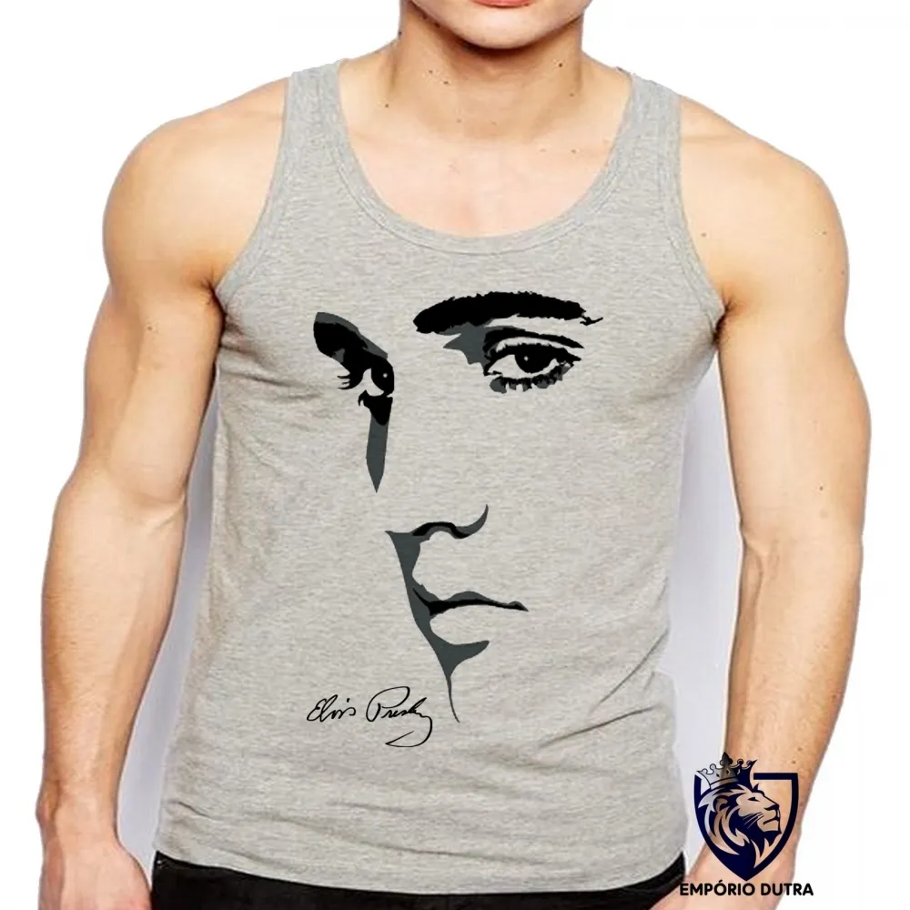 Camiseta Regata adulto ou infantil Elvis Presley Rosto rock musica Imagem