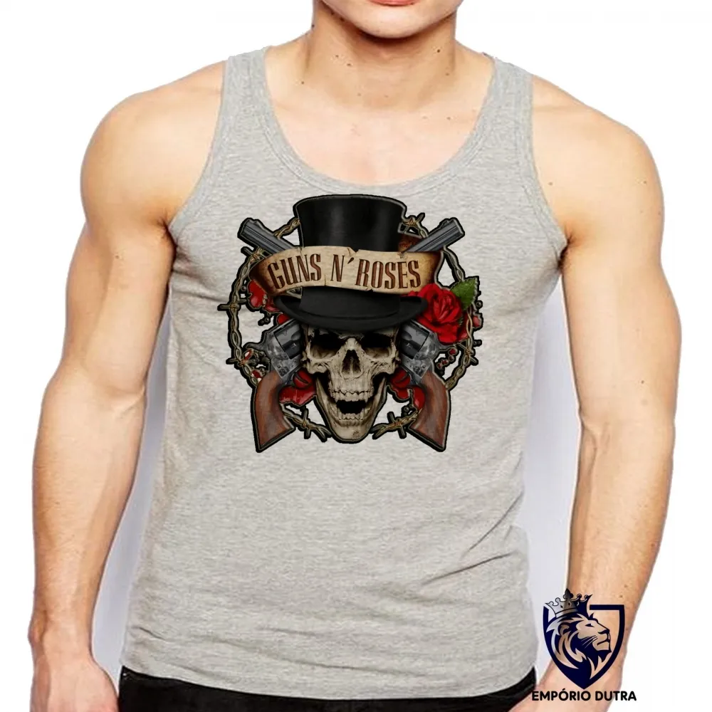 Camiseta Regata adulto ou infantil guns in roses caveira rock in roll Imagem