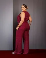 Conjunto Colete Calça Risca Giz Diva's Voga Cherry - Foto 2