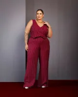 Conjunto Colete Calça Risca Giz Diva's Voga Cherry - Foto 3