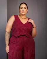 Conjunto Colete Calça Risca Giz Diva's Voga Cherry - Foto 4