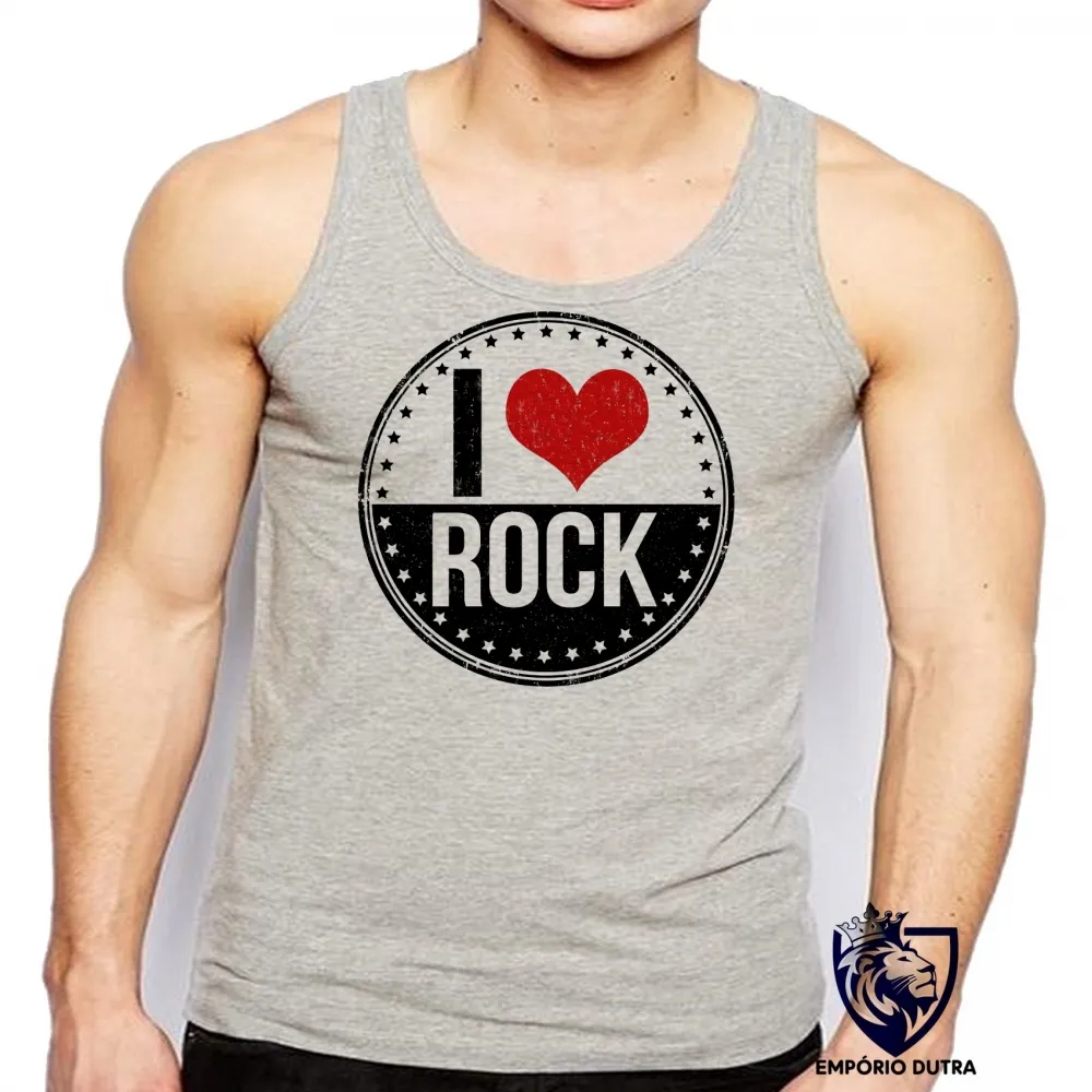 Camiseta Regata adulto ou infantil I love rock redondo Imagem