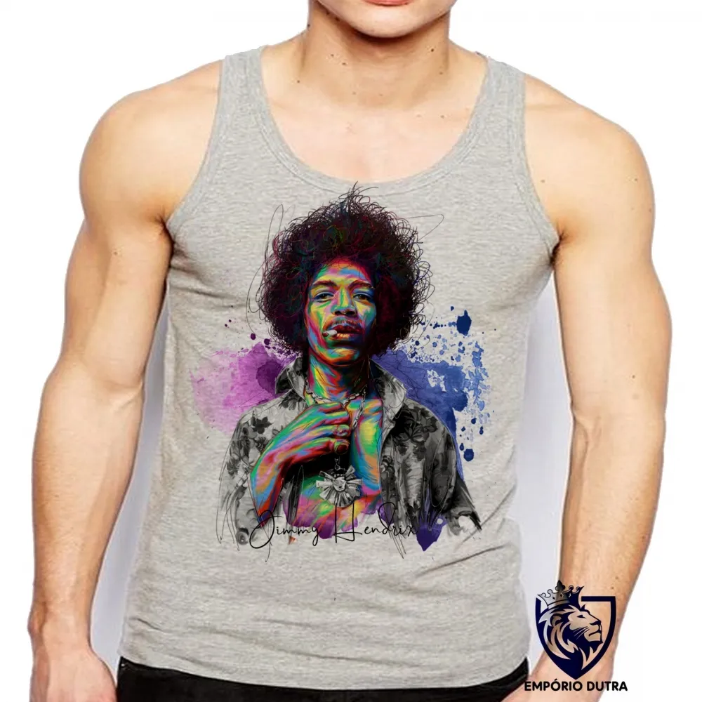 Camiseta Regata adulto ou infantil Jimmy Hendrix colorido rock guitarra