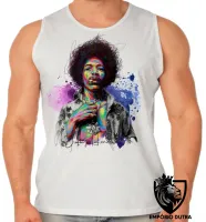 Camiseta Regata adulto ou infantil Jimmy Hendrix colorido rock guitarra - Foto 2