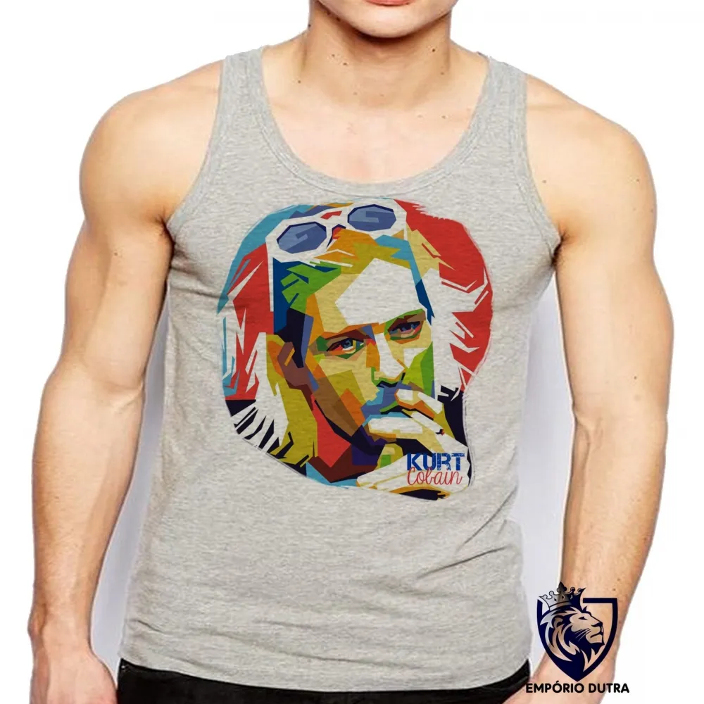 Camiseta Regata adulto ou infantil Kurt Cobain nirvana smoking colorido Imagem