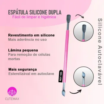 CUTEMAX - Espátula Dupla Cutícula em Aço Inox C/ Silicone - #106 - Foto 2