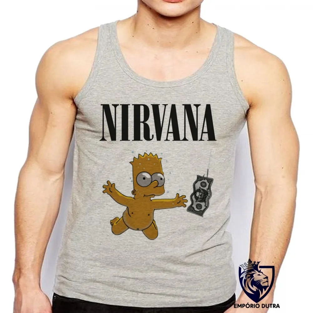 Camiseta Regata adulto ou infantil Nirvana Bart Simpsons dolar Imagem