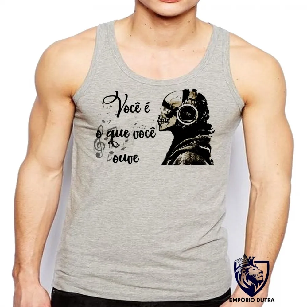 Camiseta Regata adulto ou infantil Você é o que ouve musica caveira Imagem