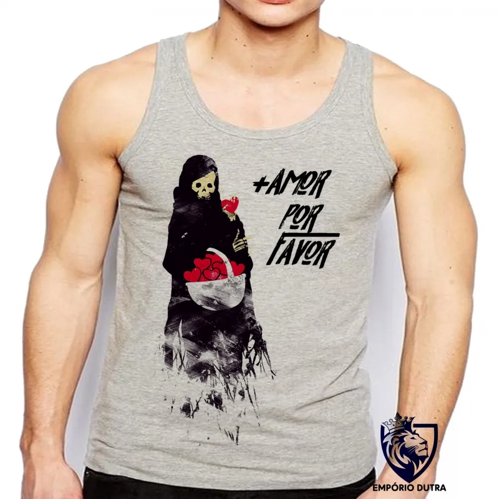 Camiseta Regata adulto ou infantil mais amor por favor caveira morte Imagem