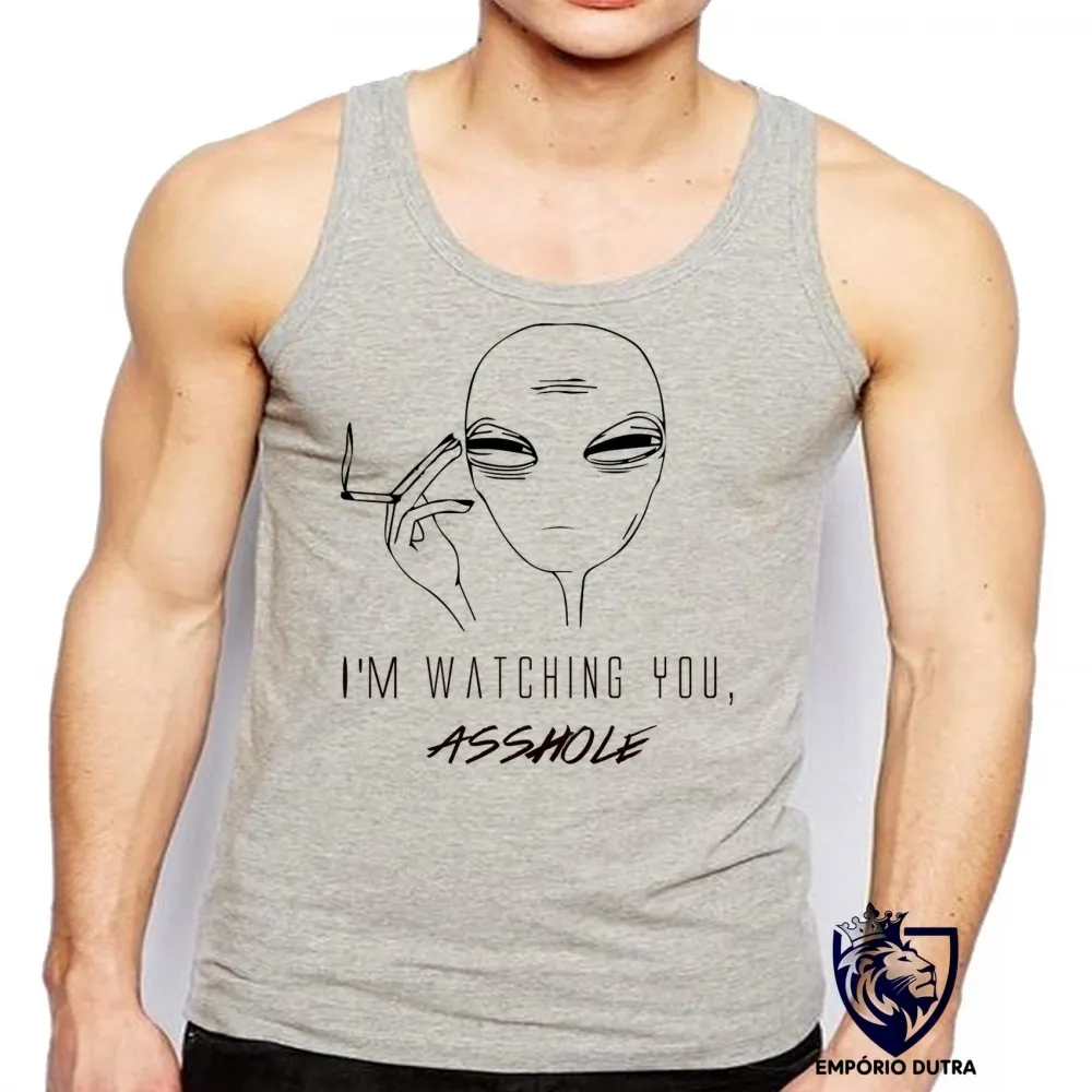 Camiseta Regata adulto ou infantil Aliens watching you asshole cigarro Imagem