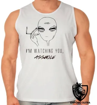 Camiseta Regata adulto ou infantil Aliens watching you asshole cigarro - Foto 2