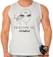 Camiseta Regata adulto ou infantil Aliens watching you asshole cigarro - Foto 2