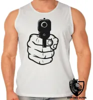Camiseta Regata adulto ou infantil Arma em punho pistola revólver - Foto 2