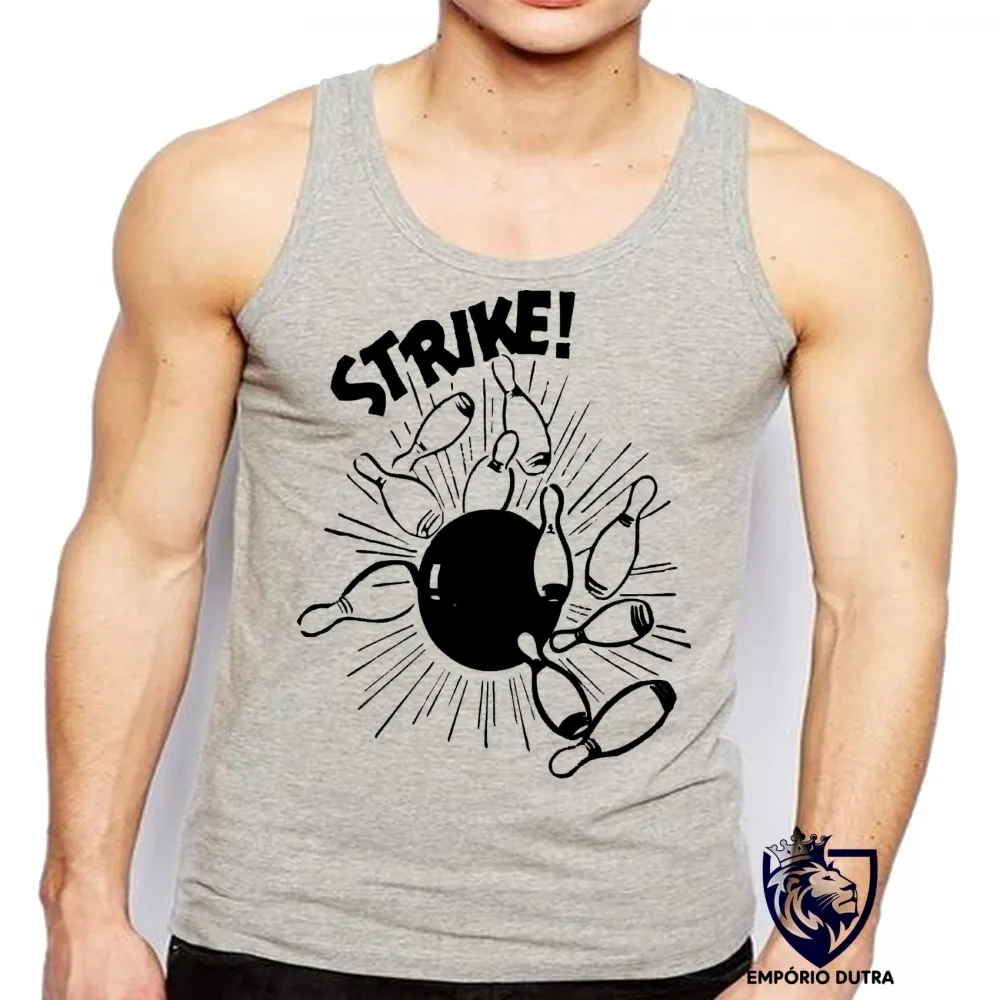 Camiseta Regata adulto ou infantil boliche bolão Strike bowling