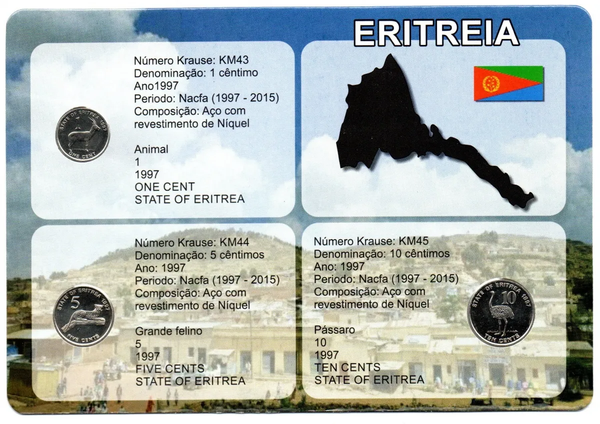 Eritreia - 1997 - Cartela com 3 Moedas - Fc