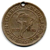 1932 - 400 Réis - Vicentina - Comemorativa 4° Centenário da Colonização do Brasil - Moeda Brasil - C/ Furo