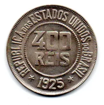 1925 - 400 Réis - Moeda Brasil - Estado de Conservação: Soberba/Fc