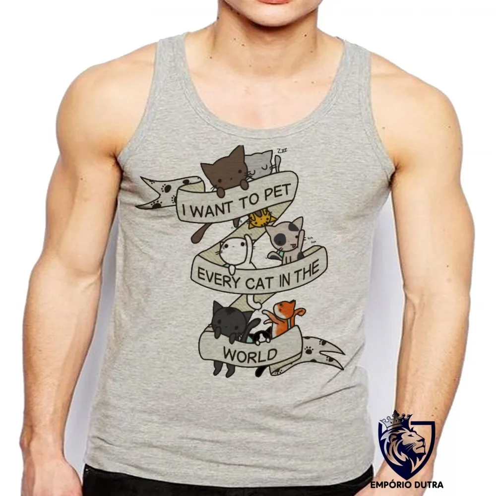 Camiseta Regata adulto ou infantil Cat pet world gato gatinho felino Imagem