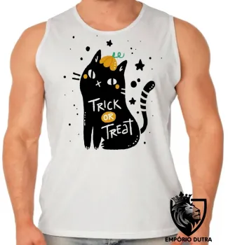 Camiseta Regata adulto ou infantil Cat trick treat gato doce travessura - Foto 2
