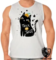 Camiseta Regata adulto ou infantil Cat trick treat gato doce travessura - Foto 2