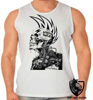 Camiseta Regata adulto ou infantil Caveira guetto rules regras punk - Foto 2