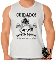 Camiseta Regata adulto ou infantil Cuidado eu tenho uma esposa doida - Foto 2