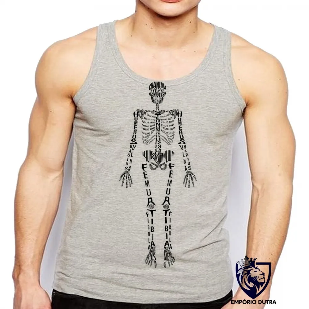 Camiseta Regata adulto ou infantil esqueleto humano com nome