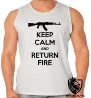 Camiseta Regata adulto ou infantil Fuzil arma pistola ak 47 keep calm - Foto 2