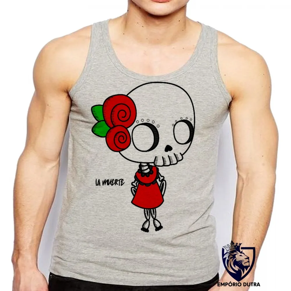 Camiseta Regata adulto ou infantil Girl la muerte dama da morte mexicana caveira Imagem