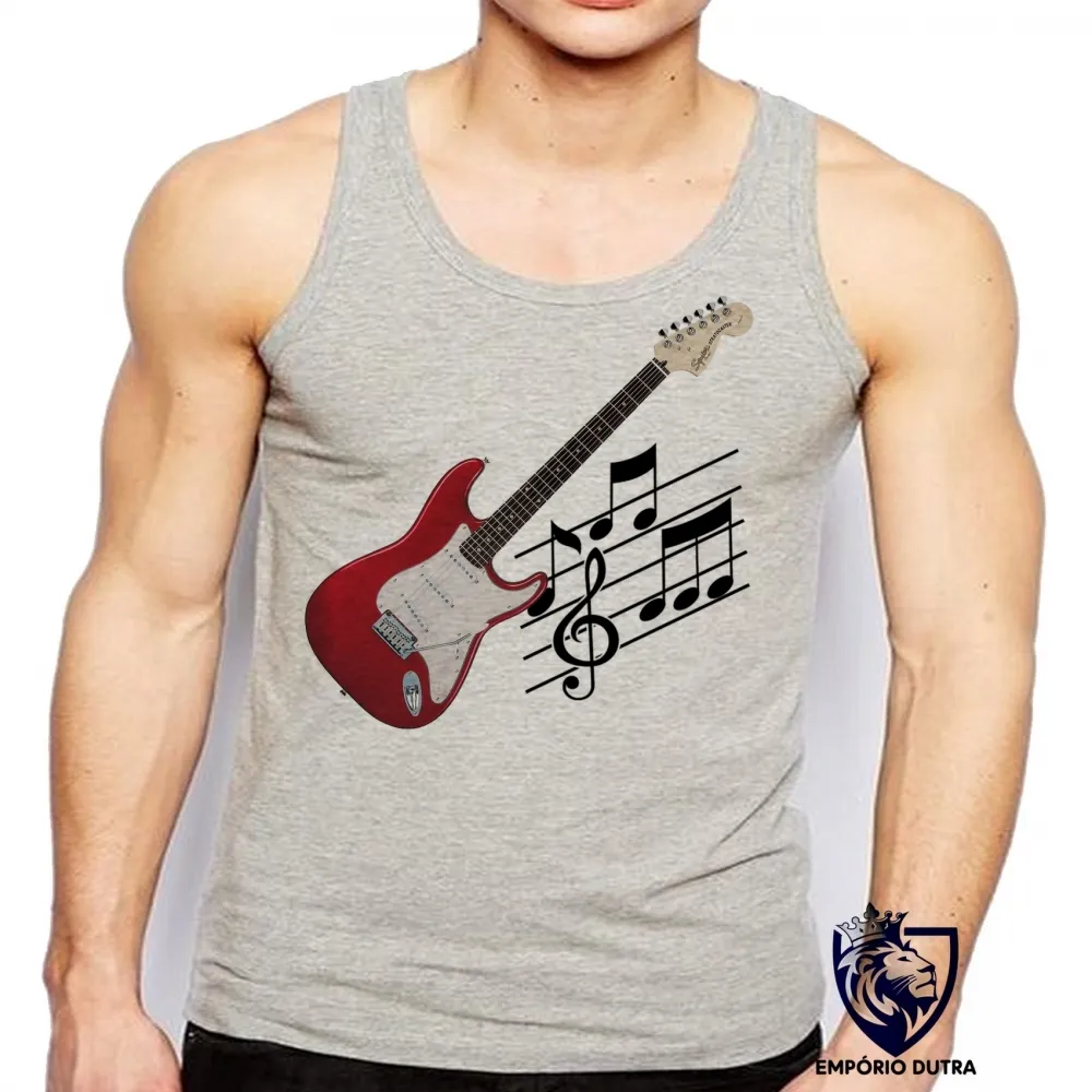 Camiseta Regata adulto ou infantil Guitarra Musica Rock instrumento Imagem