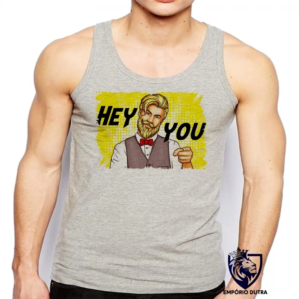 Camiseta Regata adulto ou infantil Hipster Hey you