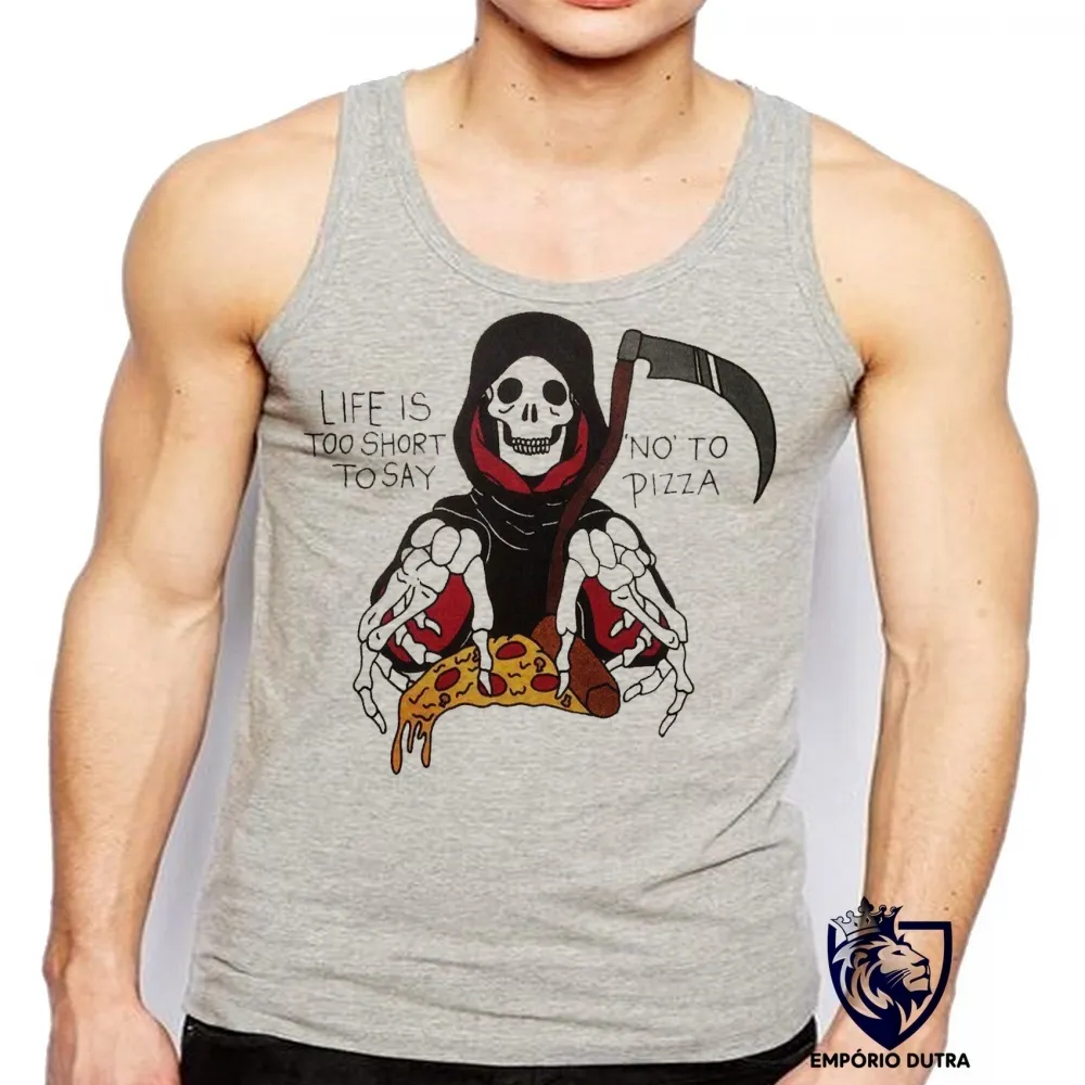 Camiseta Regata adulto ou infantil caveira morte  pizza Imagem