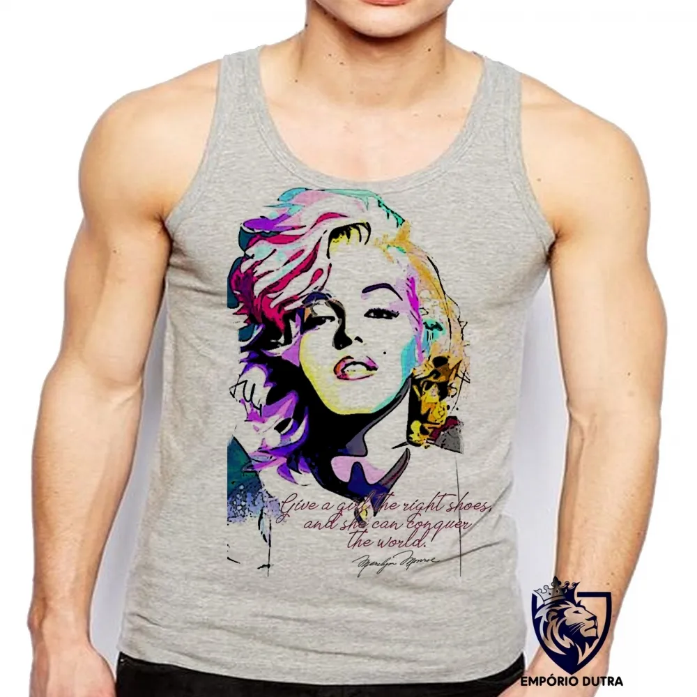 Camiseta Regata adulto ou infantil Marilyn Monroe frase sapatos mundo Imagem