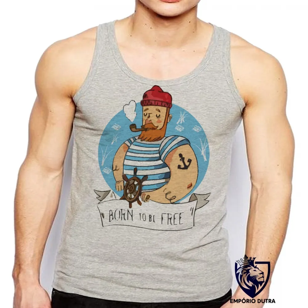 Camiseta Regata adulto ou infantil Marinheiro born to be free mar praia Imagem