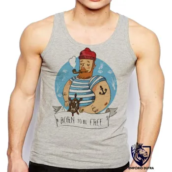 Camiseta Regata adulto ou infantil Marinheiro born to be free mar praia