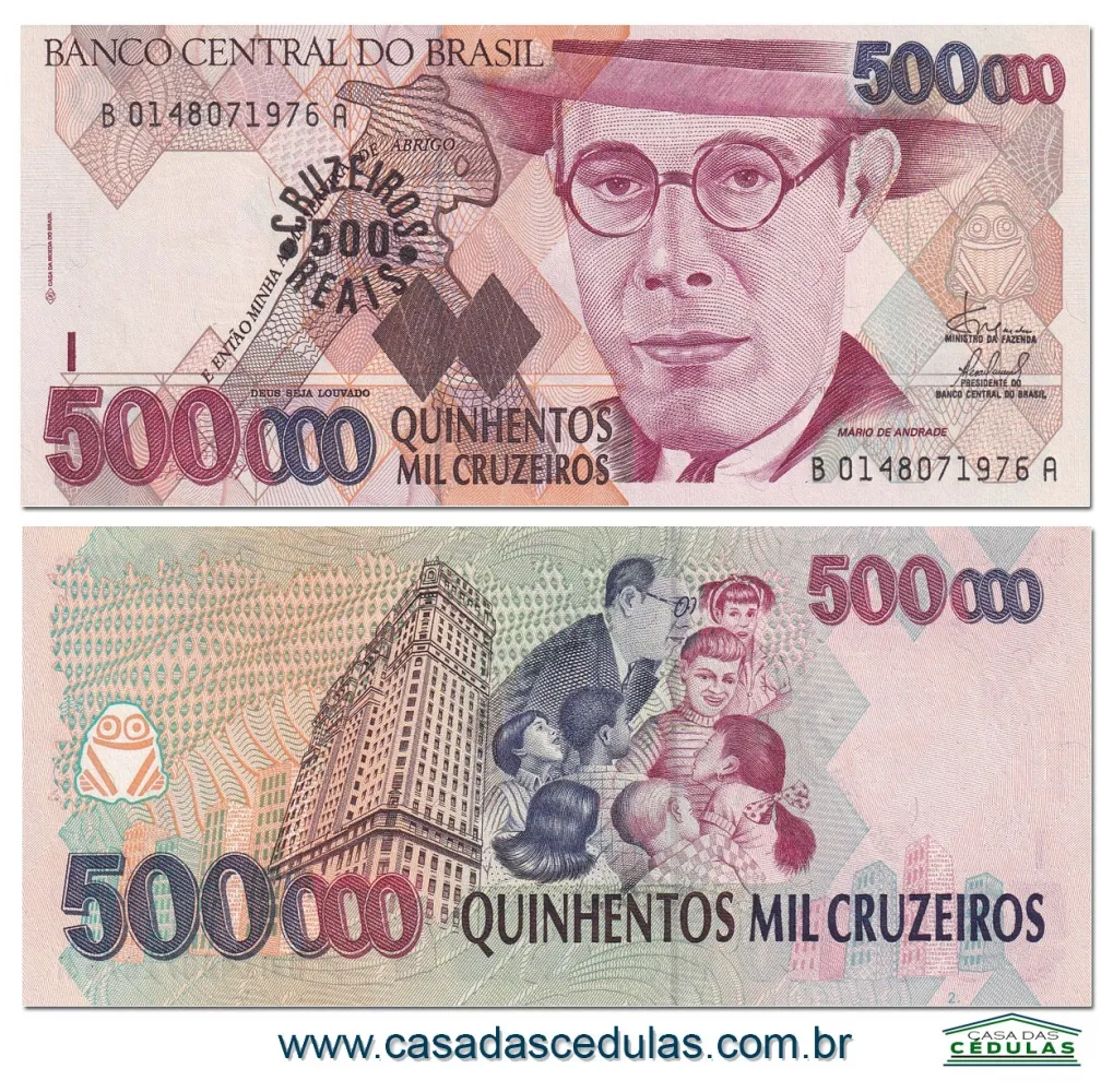 C237 - 500 Cruzeiros Reais c/Carimbo (Mario de Andrade)  - Fe