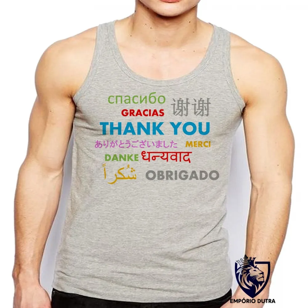 Camiseta Regata adulto ou infantil obrigado várias línguas