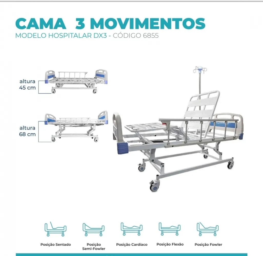 Cama Hospitalar  3 Movimentos até 200 Kg Dellamed + Colchão d33