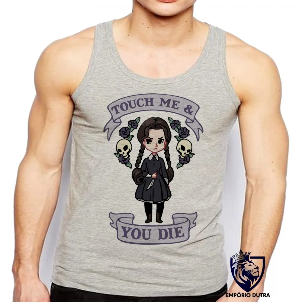 Camiseta Regata adulto ou infantil Touch me you die dead menina faca morte Imagem