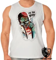 Camiseta Regata adulto ou infantil Zombie use your brain cerebro caveira - Foto 2
