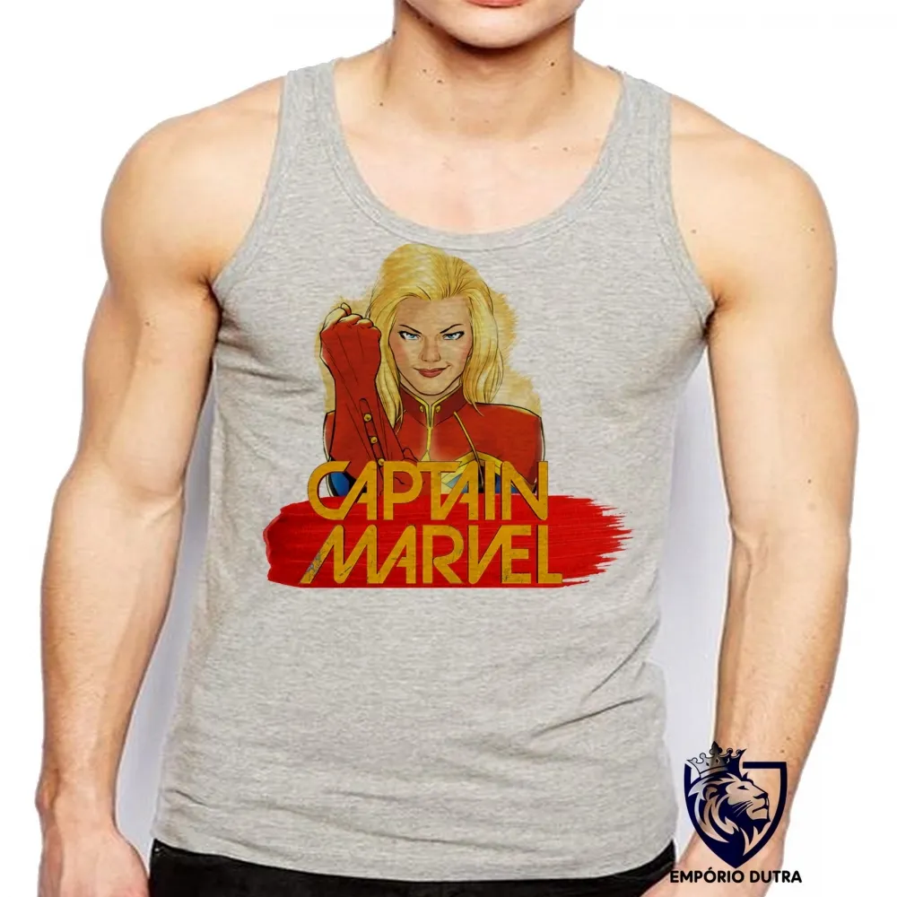 Camiseta Regata adulto ou infantil Capitã Marvel heroi feminina Imagem
