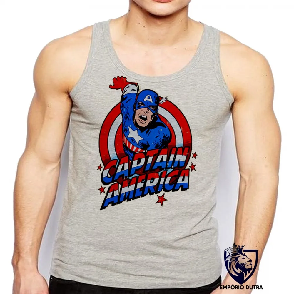 Camiseta Regata adulto ou infantil Capitão américa cartoon vingadores Imagem