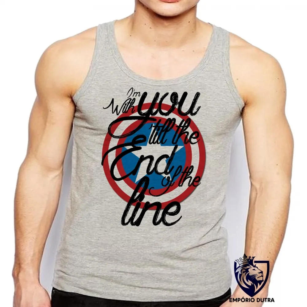 Camiseta Regata adulto ou infantil Capitão América escudo end line Imagem