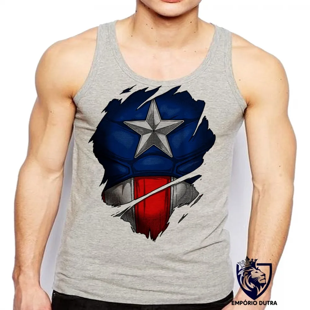 Camiseta Regata adulto ou infantil Capitão america marvel disfarce