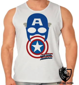 Camiseta Regata adulto ou infantil Capitão América máscara escudo - Foto 2