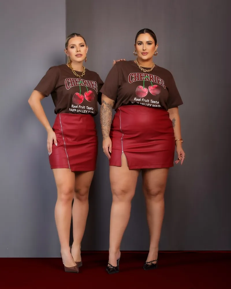 Saia Couro Eco Diva's Voga Vermelha Imagem