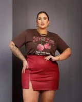 Saia Couro Eco Diva's Voga Vermelha - Foto 3