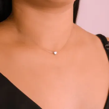 Gargantilha Nylon Pingente Prata Coração Liso Furo Passante