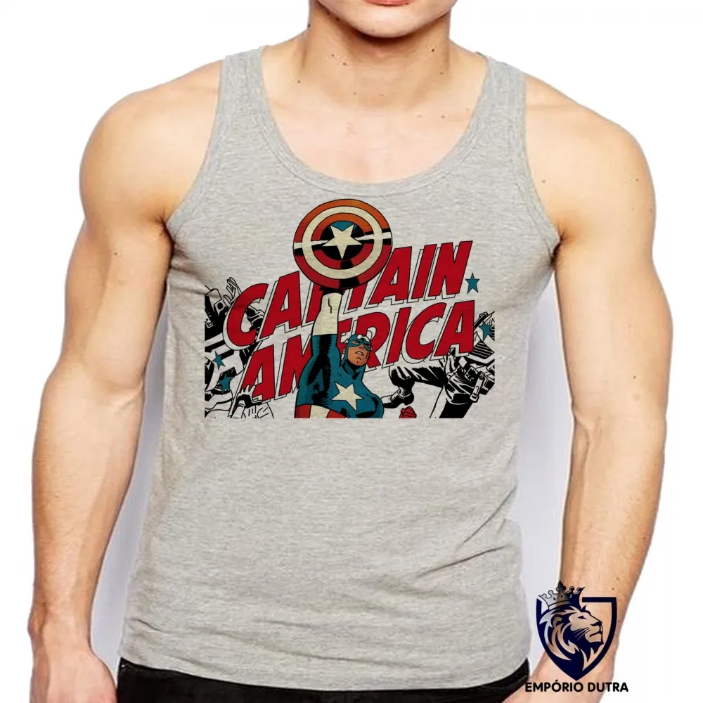 Camiseta Regata adulto ou infantil Capitão América super heroi marvel